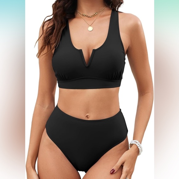 2/$30 NWT Zaful- Black Retro High Waist Bikini- M - Picture 1 of 6